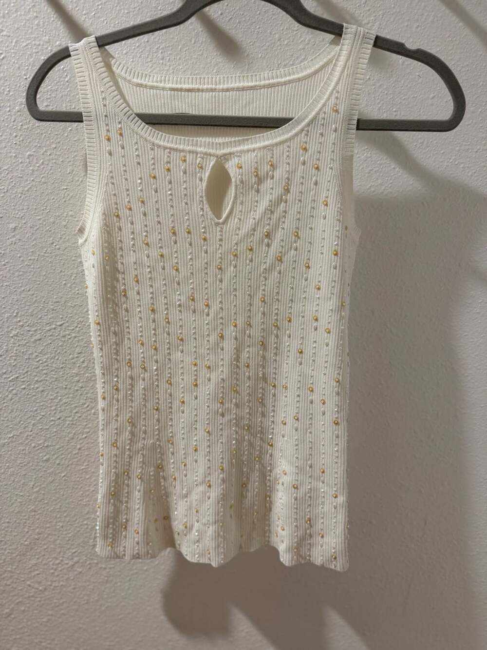 Y2K Coquette Cream Knit Beaded Keyhole Tank Top